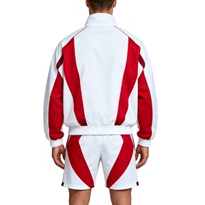Conjunto Deportivo Retro Blanco de 2 Piezas para <span class=keywords><strong>Hombre</strong></span>, Chaqueta con Cierre y Paneles Rojos, Cuello Alto, Puños Elásticos, Cintura con Cordón Ajustable, Proveedor Personalizado - Product Image 4