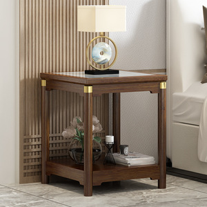 <b>Glass</b> Top <b>Side</b> <b>Table</b> With Storage Shelf For Nightstand Bedroom Living Room Corner Use - Product Image 3