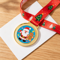 Médaille de Noël personnalisée en alliage de zinc plaqué or avec impression UV, de haute qualité, moulée sous pression et sablée