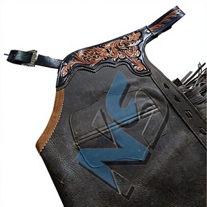 Pantalones de Cuero Profesionales para Montar a Caballo Estilo Western, Largos, Negros, con Cierre de Botones y Flecos, para Uso Unisex - Product Image 3