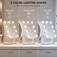 Miroir de maquillage LED OEM Hollywood à 9 ampoules avec fonction de rotation à 360° et mémoire pour coiffeuse et chambre à coucher