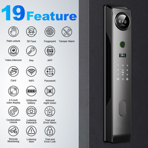 Serrure de porte intelligente avec caméra, déverrouillage par empreinte digitale, carte, reconnaissance faciale 3D, serrure numérique avec appel vidéo WIFI TUYA, Ai Cerradura Inteligente, biométrique - Product Image 2