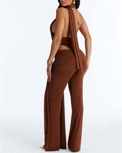 Set Sexy alla Moda in Due Pezzi per Donna: Top Halter Senza Schienale e Pantaloni Lunghi Dritti, Outfit Elegante da Strada - Product Image 2