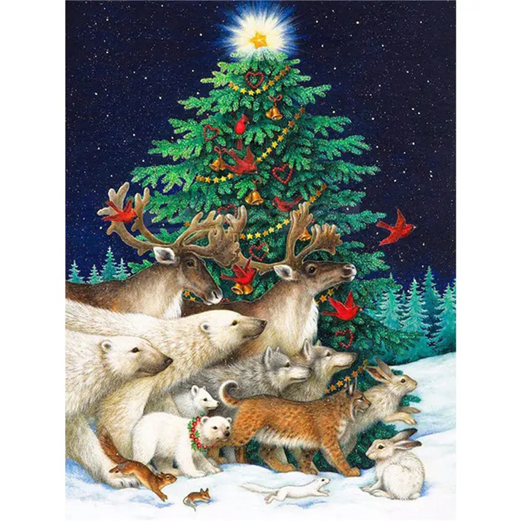 ต้นคริสต์มาสเจาะเต็มรูปแบบ DIY 5D ภาพวาดเพชร DIY หมาป่ากระต่ายกวางหมี Fox ปักเย็บปักถักร้อยชุดปักครอสติส
