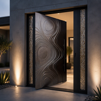 Porte d'entrée pivotante en bois massif sculpté en 3D, design personnalisé haut de gamme pour villas résidentielles