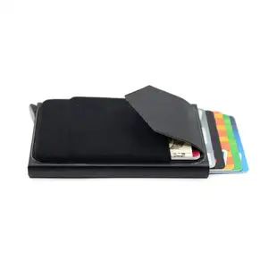 Carteira de alumínio com elástico, carteira automática de metal com porta-cartões de crédito, id, popp up, logotipo personalizado