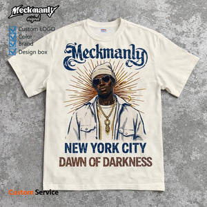 T-shirt noir pour homme Meckmanly, manches courtes, col rond, 100% coton tricoté, imprimé ange, écologique, respirant, 300g, coupe classique - Product Image 3