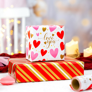 Heart Pattern Gift Wrapping Paper Double-Sided Art Paper with I Love You Text for Valentine's Day Packaging - Product Image 2