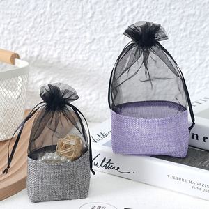 Pochette personnalisable en organza et jute avec cordon de serrage 12x17cm, sac à fond rigide, sac de rangement pour parfum et diffuseur d'arômes pour voiture - Product Image 2