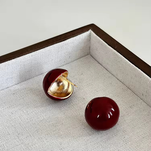 Pendientes Geométricos con Efecto de Goteo de Aceite, Estilo Hueco, Bola Redonda, Chapados en Oro de 18K, Aleación de Latón y Cobre - Product Image 5