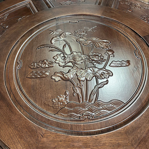 Ensemble de table à manger ronde en bois massif Dazhang Jiaju avec plateau tournant, 6 pièces, style de sculpture chinoise, pour salle à manger - Product Image 4