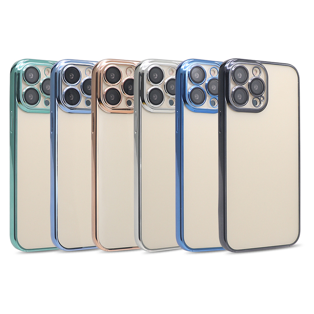 Mobile Phone Shell for iPhone 13 Solid Color Straight Edge Transparent Soft Plating Camera Protection Case