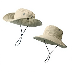 Unisex Beige Bucket Hat With Adjustable Strap UV Protection Outdoor Spring Summer Casual Adult Hat Solid Color Canvas <b>Material</b> - Product Image 1