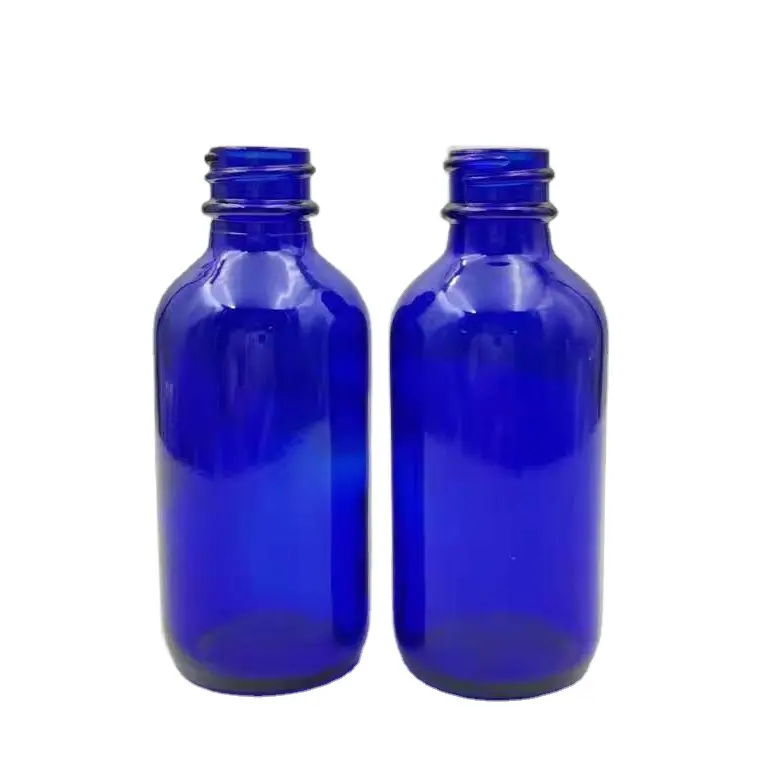 Бесплатные образцы, 2 унции, Бостонская круглая стеклянная бутылка, синяя бутылка-капельница