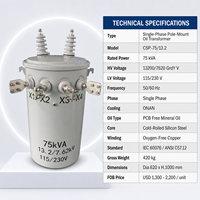 Transformador de Aceite Monofásico para Montaje en Poste Wanbo-441 de 75 kVA, 13200/7620 V, 115/230 V, ONAN, IEC 60076, OEM de China