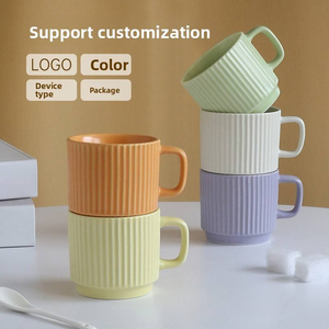 Tasse en céramique de Macaron mignon nordique avec conception de rayures simples isolée eau thermique froide bière thé lait fêtes tasse cadeau en boîte - Product Image 4