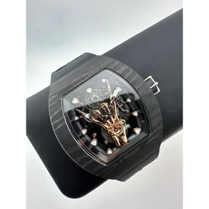 Montre sport mécanique de luxe exquise en fibre de carbone avec bracelet en caoutchouc, décontractée pour homme, à remontage automatique, réserve de marche, bracelet 24 mm - Product Image 1