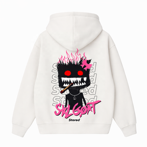 Sudadera con Capucha Personalizada para Hombre con Gráfico de Monstruo Sonriente, Sudadera Blanca de Algodón Oversize, Estilo Urbano Informal para Uso Diario - Product Image 3