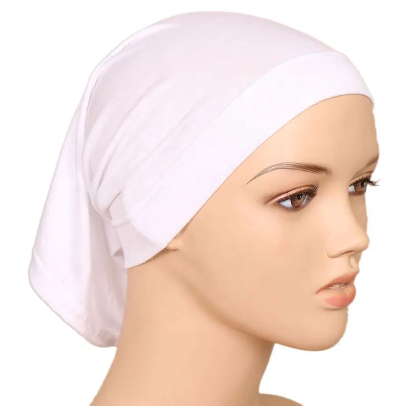 Toucas de cabelo para mulheres, lenço elástico de cor sólida para hijab, boné interno macio MIO para mulheres e meninas, turbante com elástico