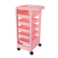 Chariot de Salon Moderne en Plastique Rose Durable à 4 Tiroirs pour Coiffure et Utilisation à Domicile/Bureau