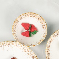 Service de vaisselle moderne en grès avec assiettes et bols en céramique, économique, compatible lave-vaisselle, bord brun, forme ronde, pour 4 personnes