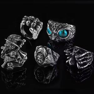 Anillos Personalizados de Joyería Vintage Punk con Diseños de Animales para Hombre: Águila, Dragón, Cruz, Espíritu, Araña. Anillo Abierto Ajustable al por Mayor. - Product Image 3