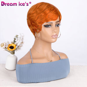 DREAM.ICE's Pixie Cut naranja negro peluca con estilo recto con flequillo para mujeres blancas peluca hecha a máquina BURG pelo sintético corto - Product Image 2