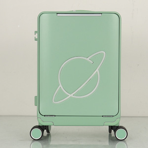 20-Inch Illuminated Carry-On Suitcase With Front Opening And Light Strip Grass Green Lightweight Travel Luggage - Product Image 2