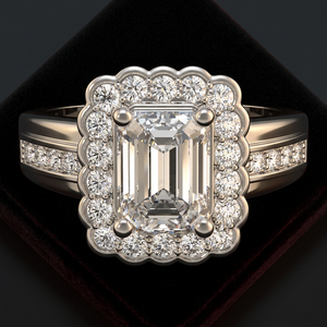 Anillo de Compromiso y Boda con Halo Festoneado de Diamante Cultivado en Laboratorio con Corte Esmeralda Certificado por IGI, Oro de 10K, 14K, 18K, Plata 925, 935, Joyería Fina - Product Image 1
