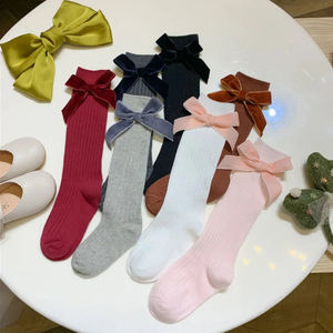 무릎 높은 활 공주 퍼지 아기 양말 제조 업체 아기 소녀 어린이 다리 따뜻한 양말 로고 사용자 정의 해피 양말 면 승무원 - Product Image 3