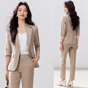 Pink Suit Set Women Three Quarter Sleeve Lightweight Breathable Formal Commute Wear - Product Image 2