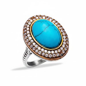 Bague en pierre Turquoise de forme ovale pour femmes, fabrication artisanale turque, vente en gros, bijoux authentiques en argent Sterling 925 - Product Image 2