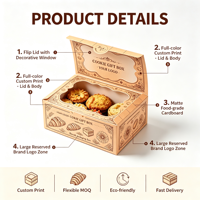 Boîte en carton kraft en gros avec couvercle rabattable et fenêtre festonnée, qualité alimentaire, pour biscuits, idéale pour le thé de l'après-midi et les cadeaux