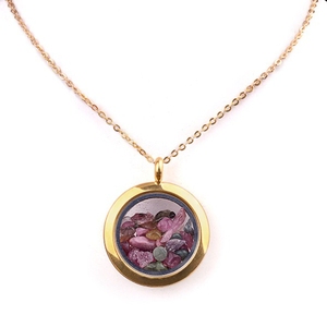 Mode couleur Tourmaline 25mm or rond en acier inoxydable pierre concassée boîte pendentif collier bijoux breloque collier personnalisé - Product Image 1