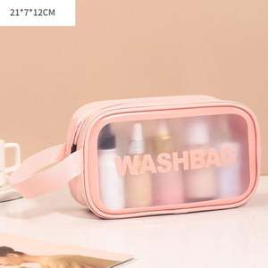 Pochette de toilette transparente rose pour fille avec logo personnalisé, imperméable, en PU PVC, sac de voyage, sac cosmétique transparent en PVC, trousse de maquillage - Product Image 6
