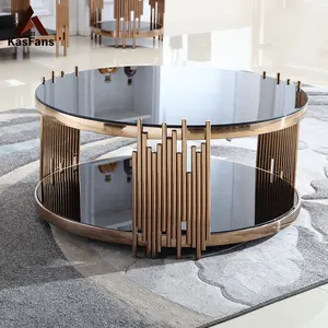 중국 제조 업체 라운드 커피 테이블 고품질 유리 차 테이블 스테인레스 스틸 기본 센터 테이블 강한 베어링 중력