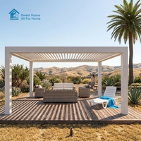 Pergola de luxe en aluminium style antique Sweet Home avec murs coulissants en verre, toit rétractable motorisé à lames orientables, auvent et gazebo pour extérieur