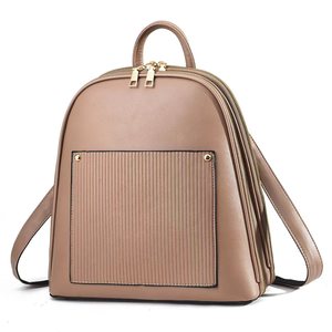 <b>Black</b> Faux <b>Leather</b> <b>Backpack</b> With Ribbed Front Pocket Zipper Closure Shoulder Strap Medium Capacity All Seasons Daily Use - Product Image 6