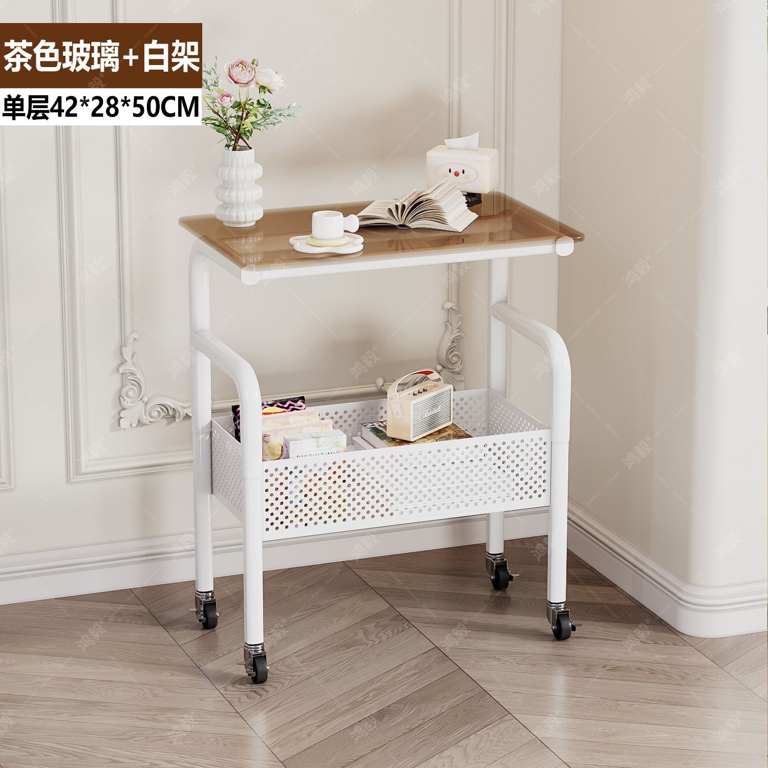 Brown glass with white shelf [Single layer]