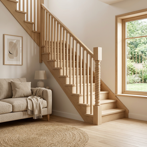 Poteau de balustrade en bois tourné, chêne naturel, balustre carré, accessoire de rampe d'escalier, sur mesure pour projet de rénovation résidentielle - Product Image 1