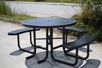 Mesa de pícnic para Discapacitados de acero perforado comercial al aire libre con Banco restaurante fuera del parque mesa de comedor de metal y juego de sillas