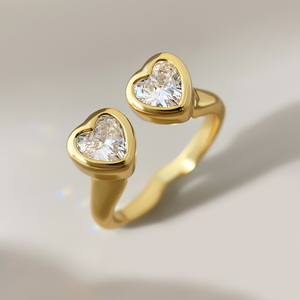 Bague de fiançailles en forme de cœur avec zircone cubique, plaquée or 18 carats, sertie de pierres, bague romantique tendance pour femme - Product Image 2