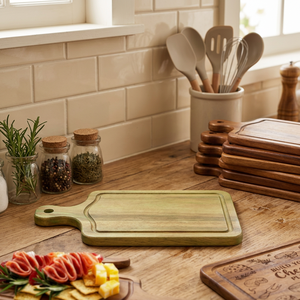 Planche à découper Skyjoy en bois d'acacia, 10 pièces, durable, faite à la main, avec poignée, épaisseur 1,5 cm, rectangulaire, couleur naturelle, pour la viande et le fromage - Product Image 3