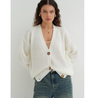 Cardigan en tricot épais pour femme, col en V, couleur blanche, en laine et viscose, style décontracté, pour usage quotidien, modèle jeune femme, en promotion