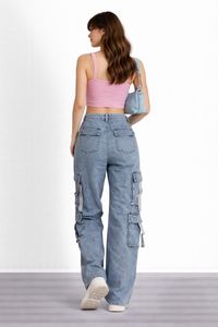 Vaqueros estilo cargo cómodos con pierna ancha y corte recto, con diseño de múltiples bolsillos - Product Image 2