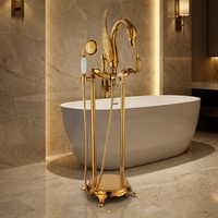 Robinet de salle de bain moderne et élégant, type col de cygne, en laiton massif plaqué or, monotrou, thermostatique, à poignée unique