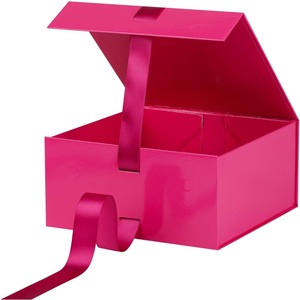 La caja de regalo rosa brillante con tapa es ideal para regalar y se puede personalizar según necesidades específicas. - Product Image 3