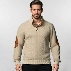 Sweat-shirt à col montant en tricot texturé jacquard pour homme personnalisé, décontracté à manches longues - Product Image 5