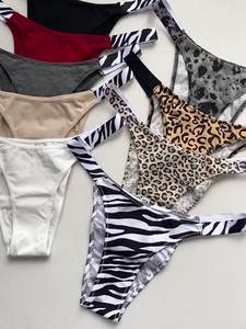 Tanga Cómoda para Mujer, Semi-Cheeky, de Tiro Bajo, Cintura Elástica Ancha, Estampado de Cebra y Leopardo, Algodón/Spandex, Ecológica - Product Image 3