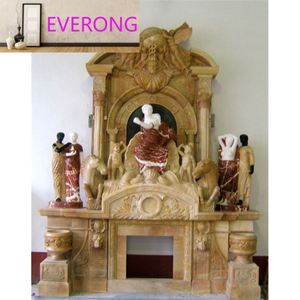 Cornice per Caminetto in Marmo Beige Naturale Stile Europeo Moderno, Materiale in Pietra - Product Image 1